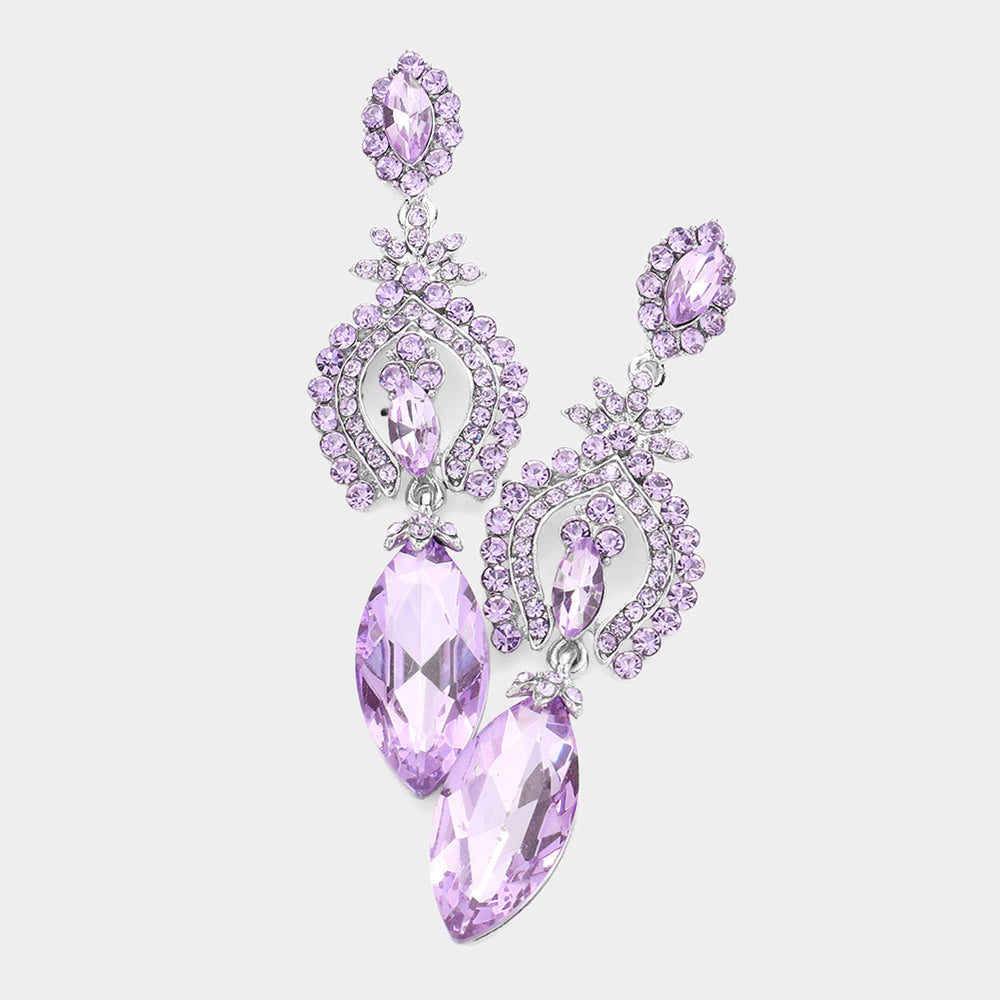 Madeline Love Silver, Violet Marquise Glass Crystal Dangle Evening Earrings