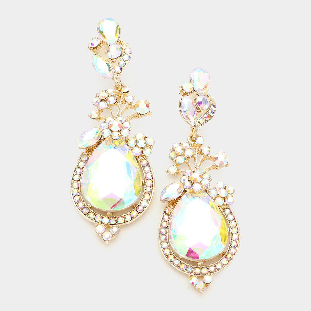 Madeline Love AB, Gold Glass crystal teardrop vine earrings