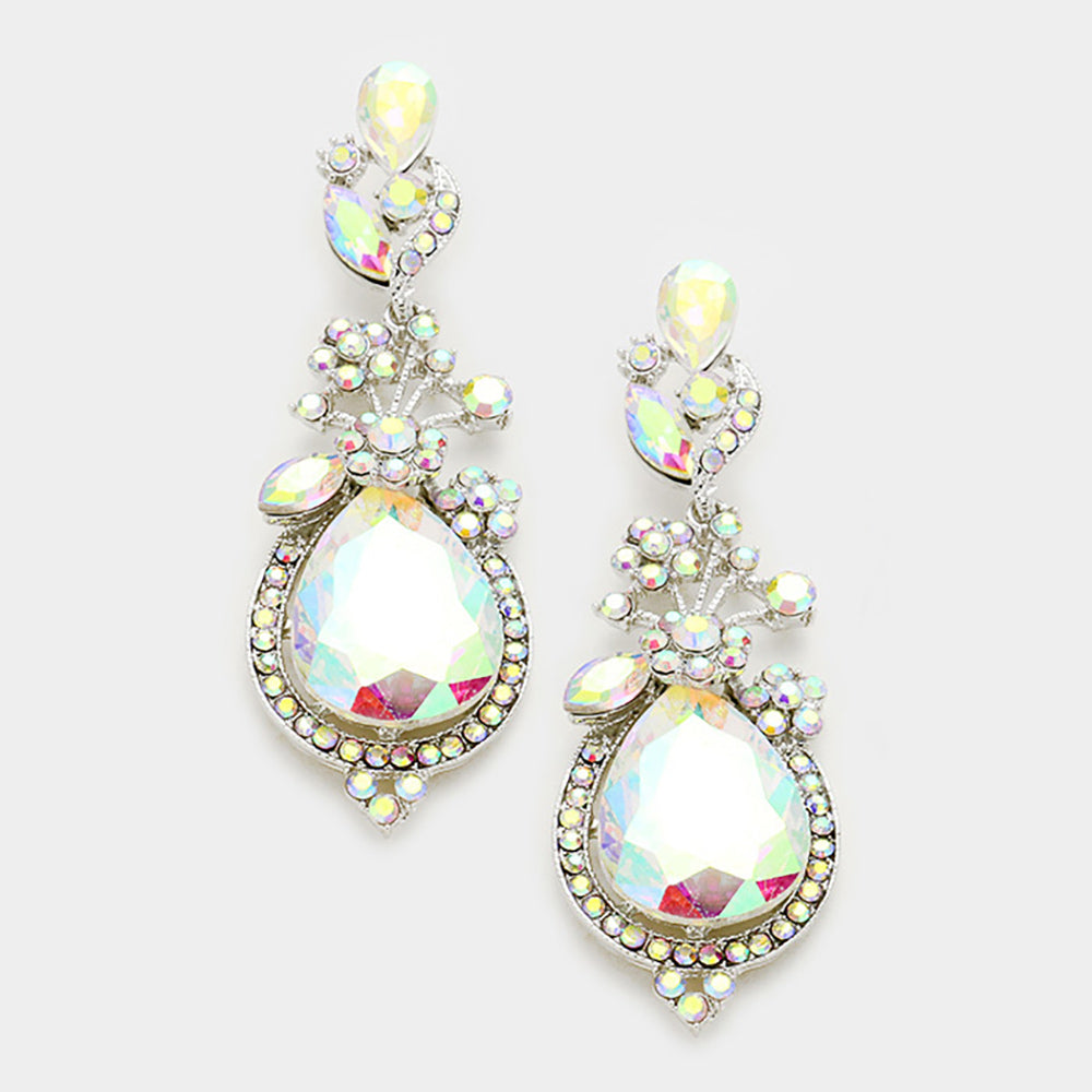 Madeline Love AB, Silver Glass crystal teardrop vine earrings