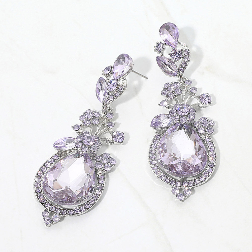 Madeline Love Silver, Violet Glass crystal teardrop vine earrings
