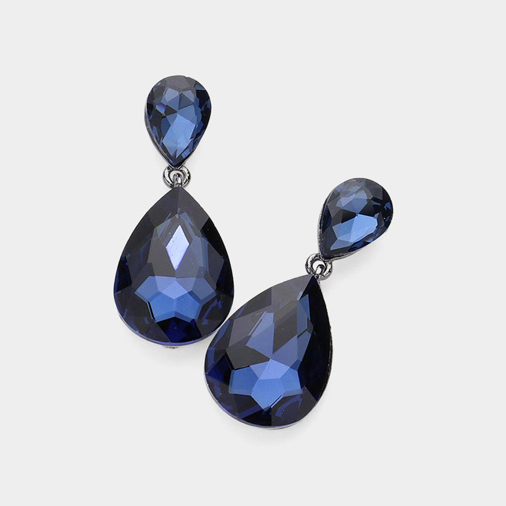 Madeline Love Black, Montana Blue Crystal Double Teardrop Evening Earrings