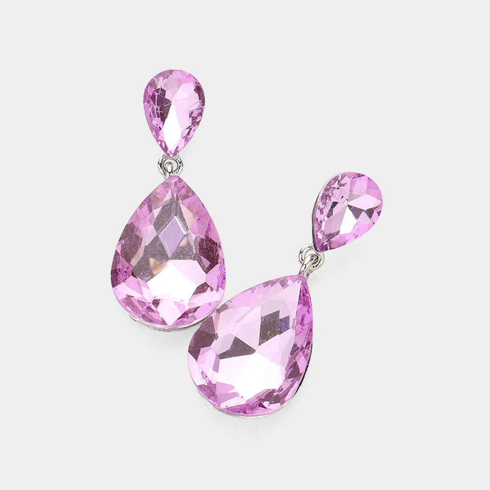 Madeline Love Silver, Violet Crystal Double Teardrop Evening Earrings