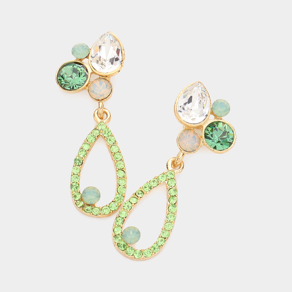 Madeline Love Gold, Mint, Opal, Peridot Teardrop Round Crystal Pointed Open Teardrop Dangle Evening Earrings