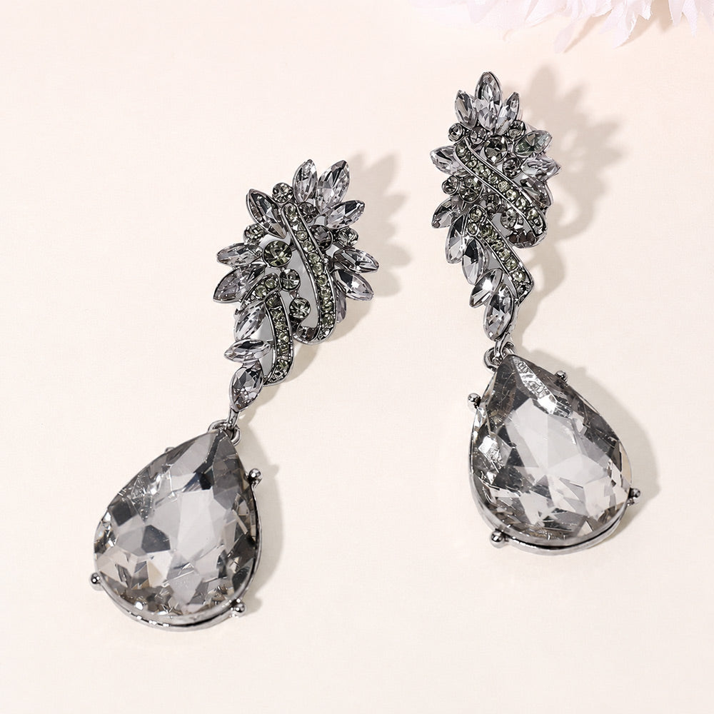 Madeline Love Black Diamond Marquise Stone Cluster Teardrop Dangle Evening Earrings