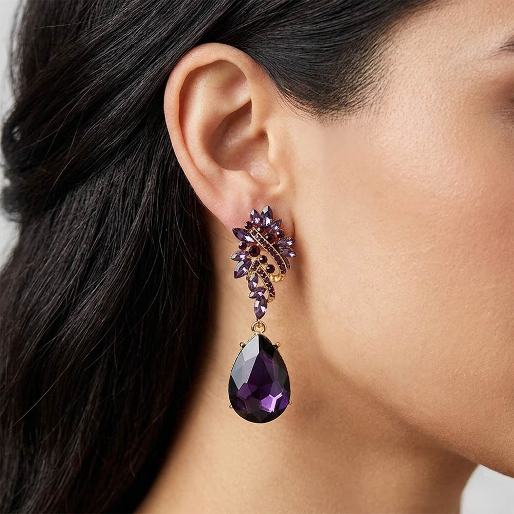 Madeline Love Amethyst Marquise Stone Cluster Teardrop Dangle Evening Earrings