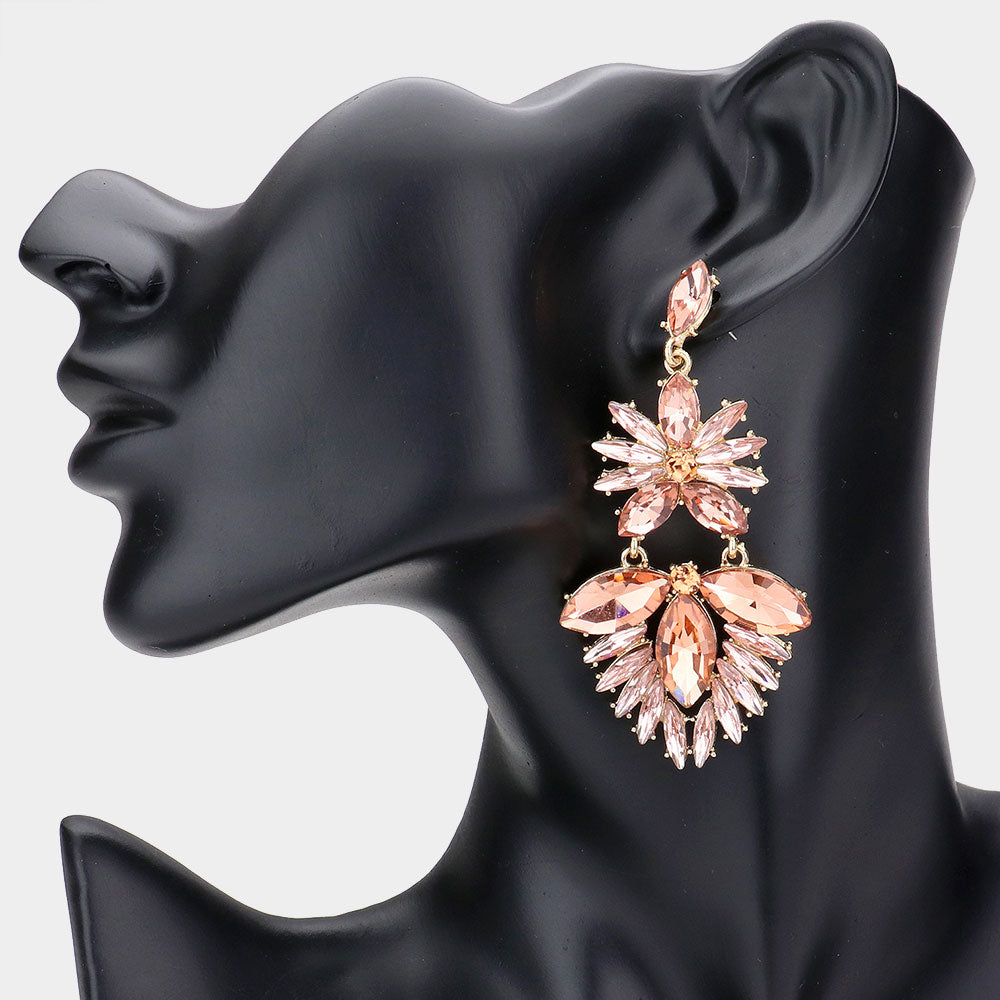 Madeline Love Peach Marquise Stone Cluster Chandelier Dangle Evening Earrings