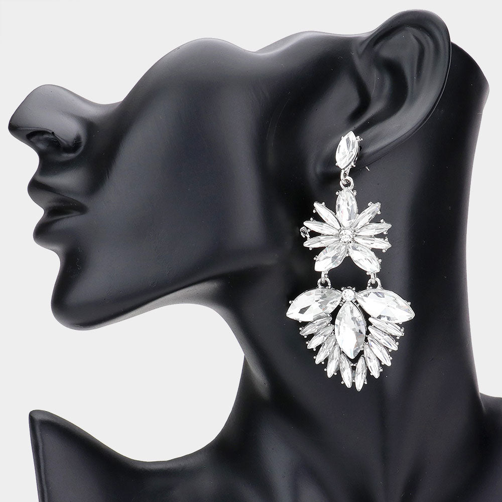 Madeline Love Rhodium Marquise Stone Cluster Chandelier Dangle Evening Earrings
