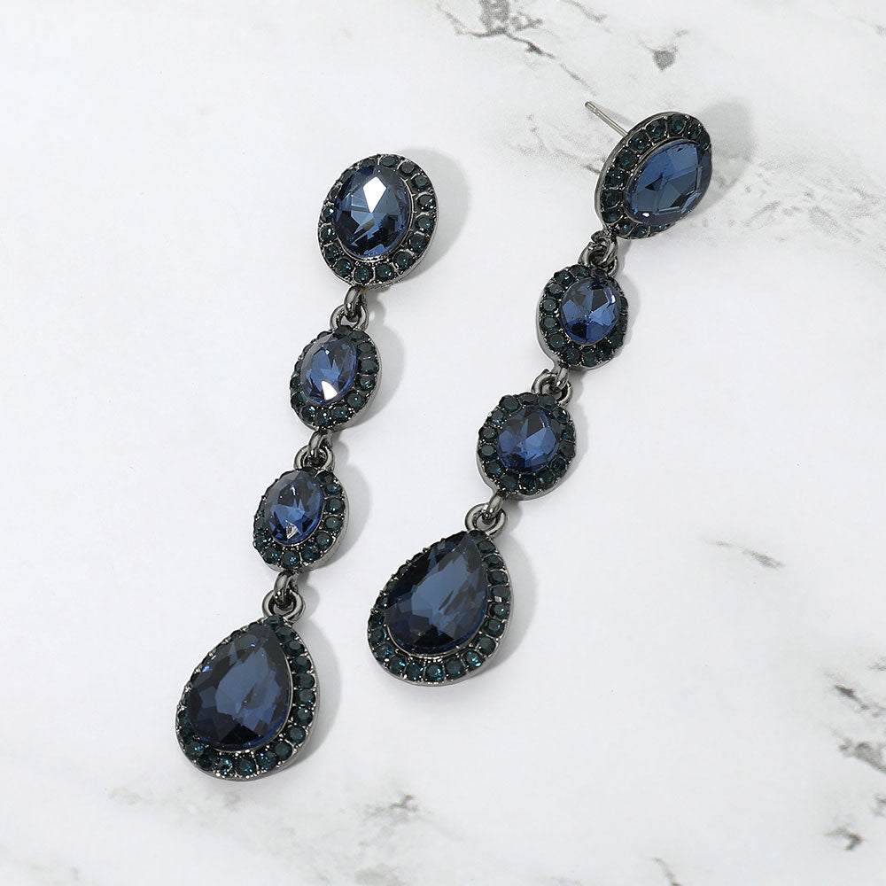 Madeline Love Black, Montana Blue Teardrop Stone Cluster Link Linear Drop Evening Earrings