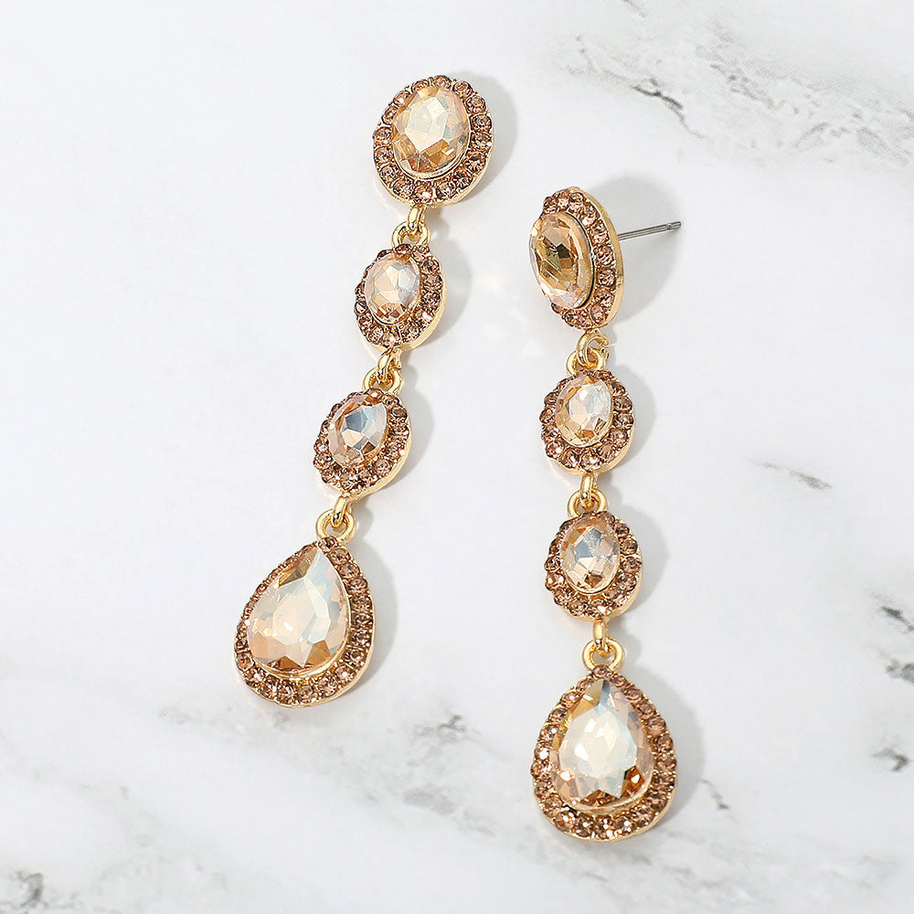 Madeline Love Gold, Lt Col Topaz Teardrop Stone Cluster Link Linear Drop Evening Earrings