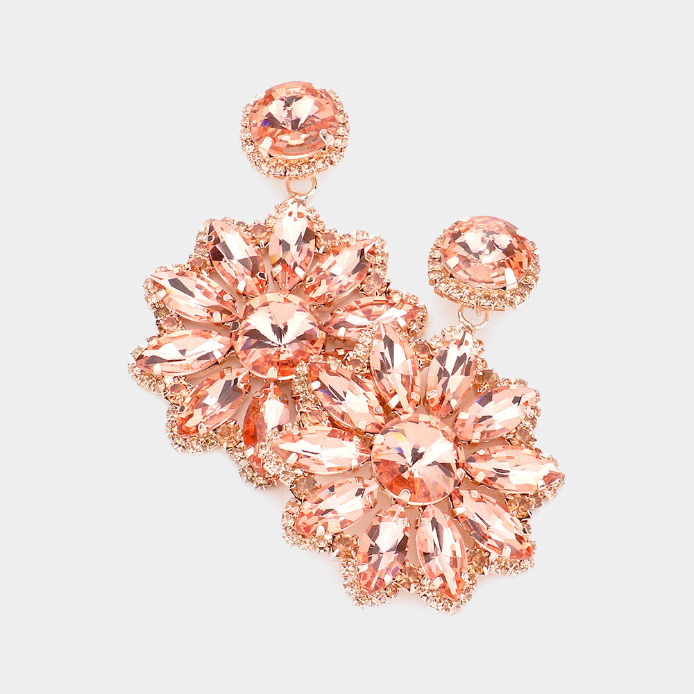 Madeline Love Peach Marquise Stone Cluster Flower Dangle Evening Earrings
