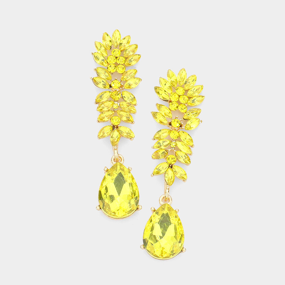 Madeline Love Yellow Marquise Stone Cluster Teardrop Link Dangle Evening Earrings