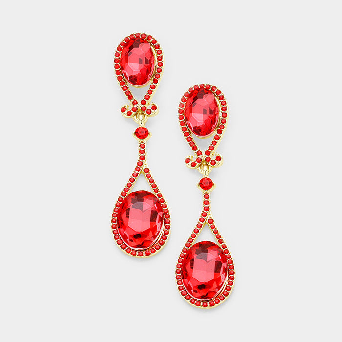 Madeline Love Gold, Siam Crystal Rhinestone Marquise Evening Earrings