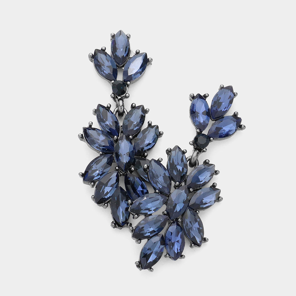 Madeline Love Black, Montana Blue Marquise Glass Crystal Oval Cluster Vine Evening Earrings