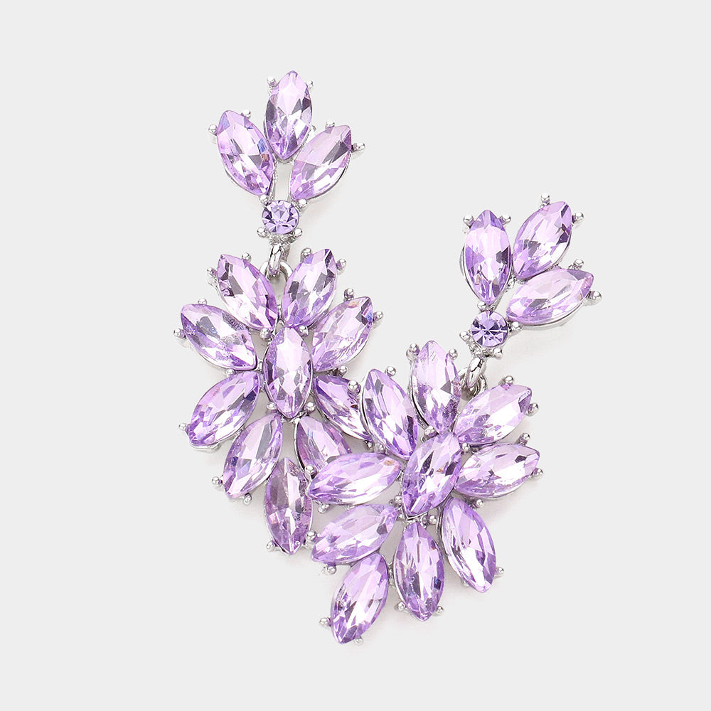 Madeline Love Silver, Violet Marquise Glass Crystal Oval Cluster Vine Evening Earrings