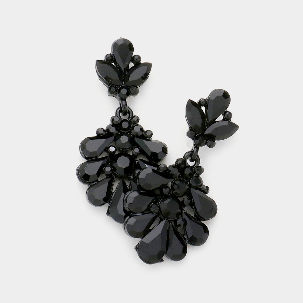 Madeline Love Black, Jet Black Crystal Teardrop Cluster Evening Earrings