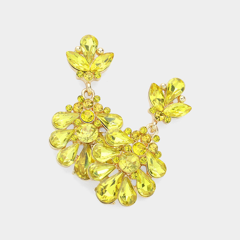 Madeline Love Gold, Yellow Crystal Teardrop Cluster Evening Earrings