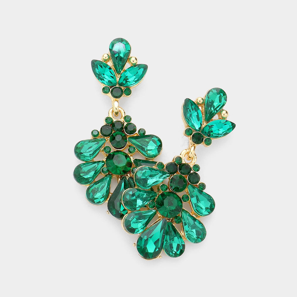 Madeline Love Emerald, Gold Crystal Teardrop Cluster Evening Earrings