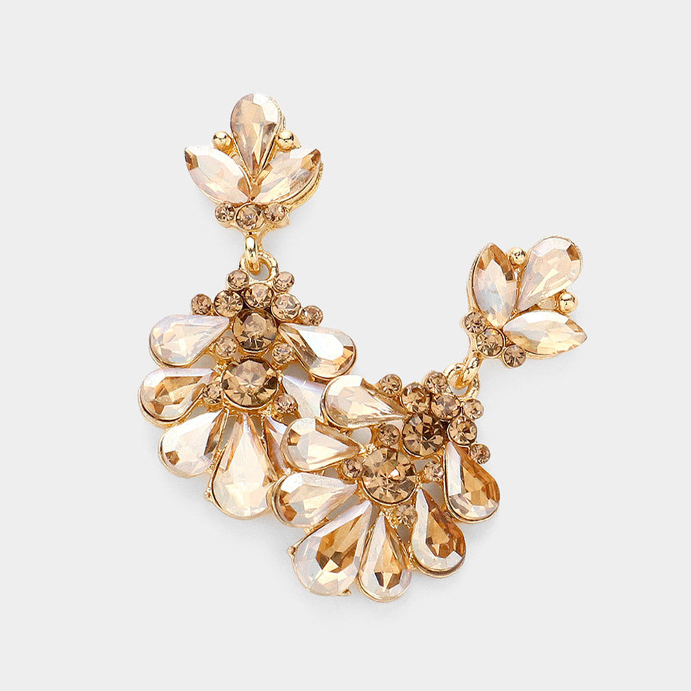 Madeline Love Gold, Lt Col Topaz Crystal Teardrop Cluster Evening Earrings