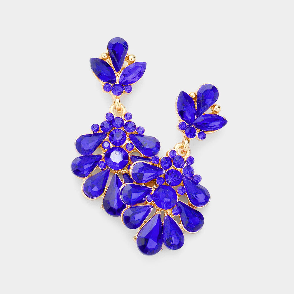 Madeline Love Gold, Sapphire Crystal Teardrop Cluster Evening Earrings