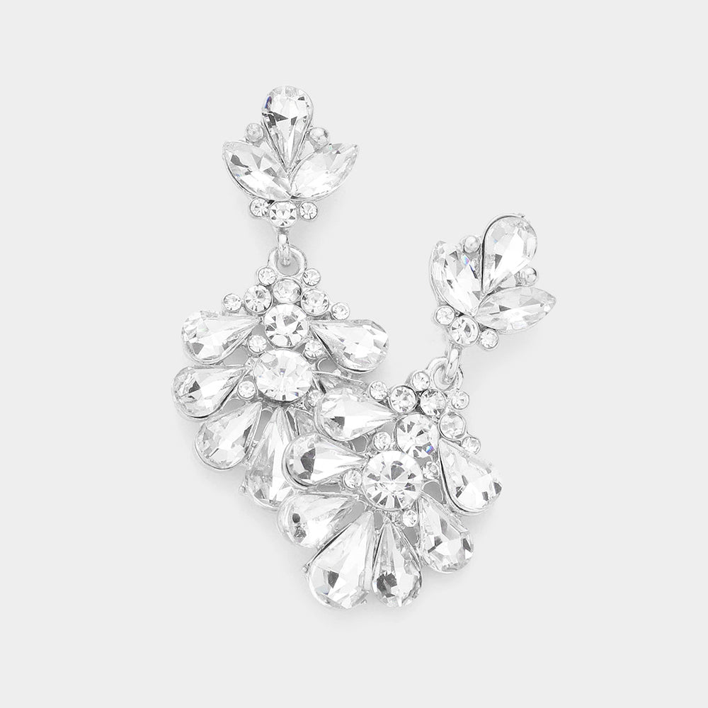 Madeline Love Clear, Silver Crystal Teardrop Cluster Evening Earrings