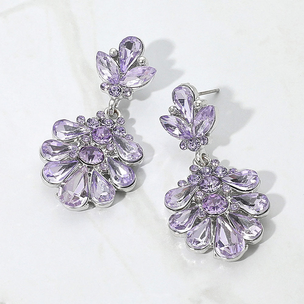 Madeline Love Silver, Violet Crystal Teardrop Cluster Evening Earrings