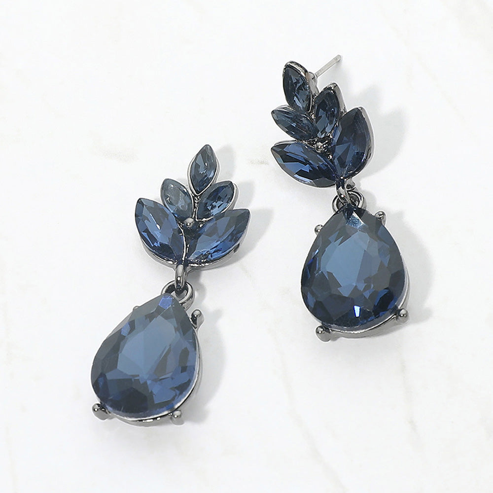Madeline Love Black, Montana Blue Crystal Teardrop Cluster Vine Evening Earrings