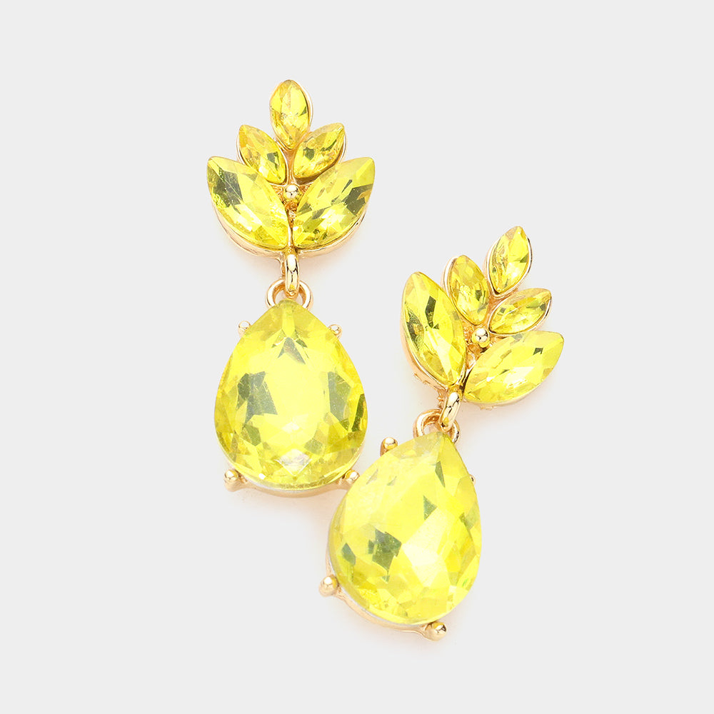 Madeline Love Yellow Crystal Teardrop Cluster Vine Evening Earrings