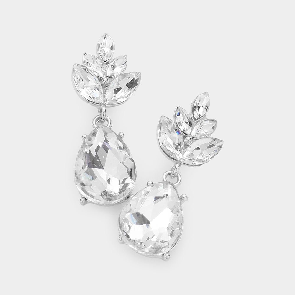 Madeline Love Silver Crystal Teardrop Cluster Vine Evening Earrings