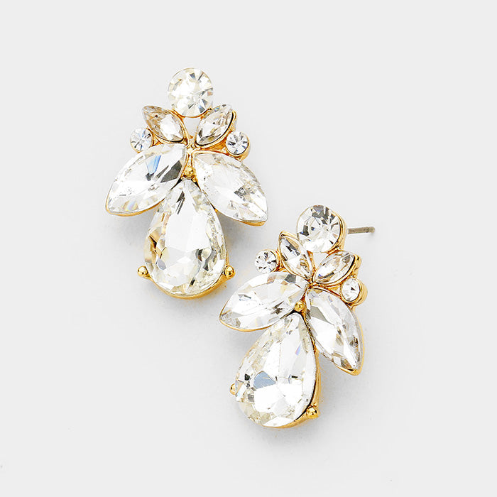 Madeline Love Gold Marquise Floral Crystal Evening Earrings