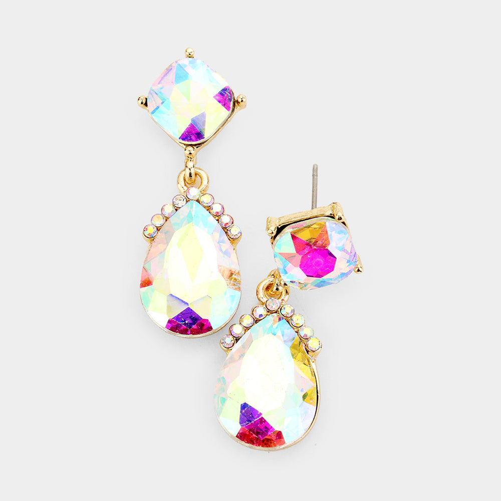 Madeline Love AB, Gold Marquise Crystal Teardrop Dangle Evening Earrings