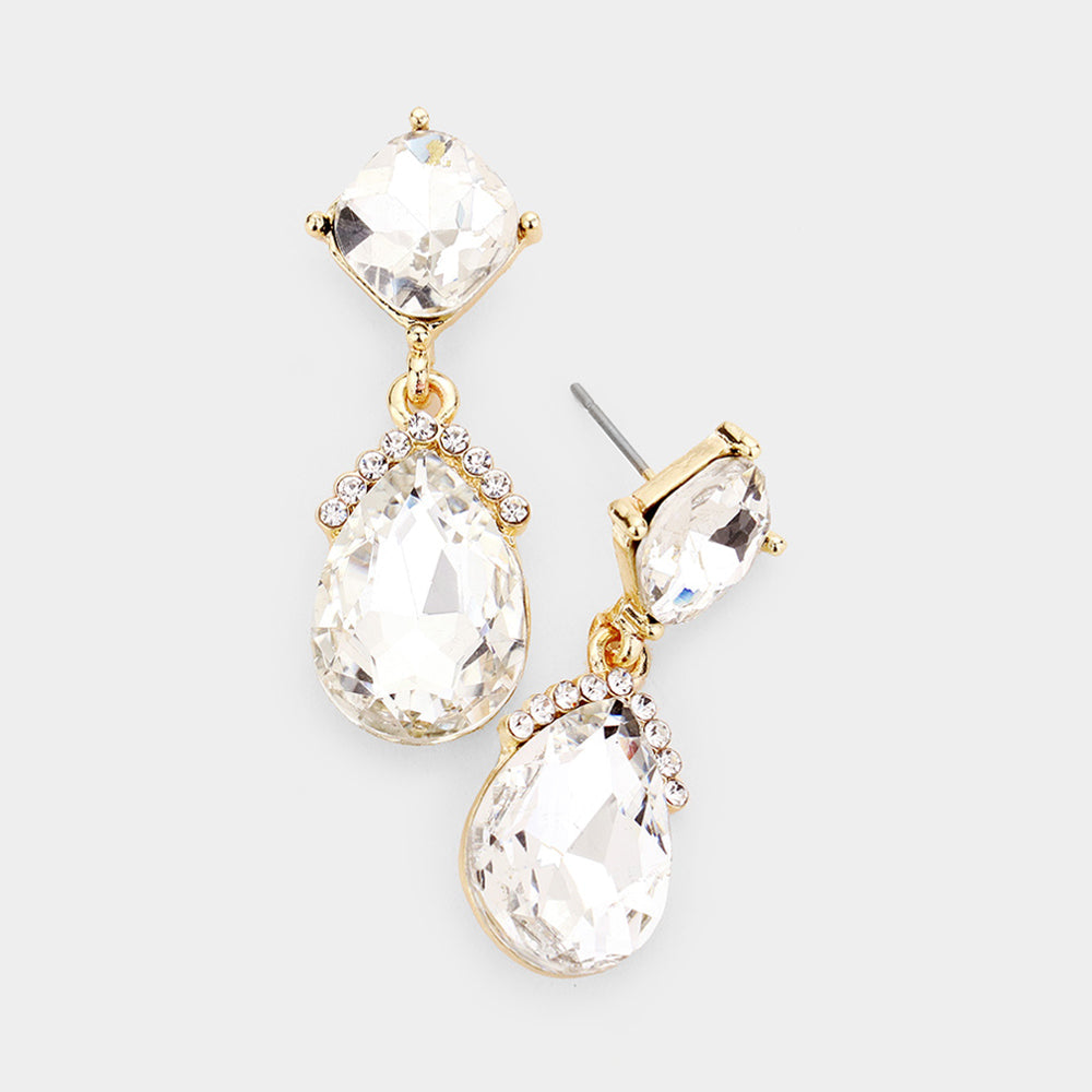 Madeline Love Gold Marquise Crystal Teardrop Dangle Evening Earrings