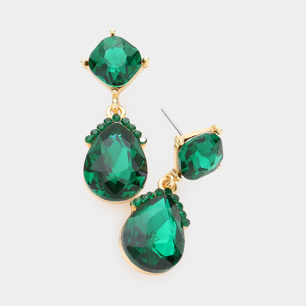 Madeline Love Emerald Marquise Crystal Teardrop Dangle Evening Earrings