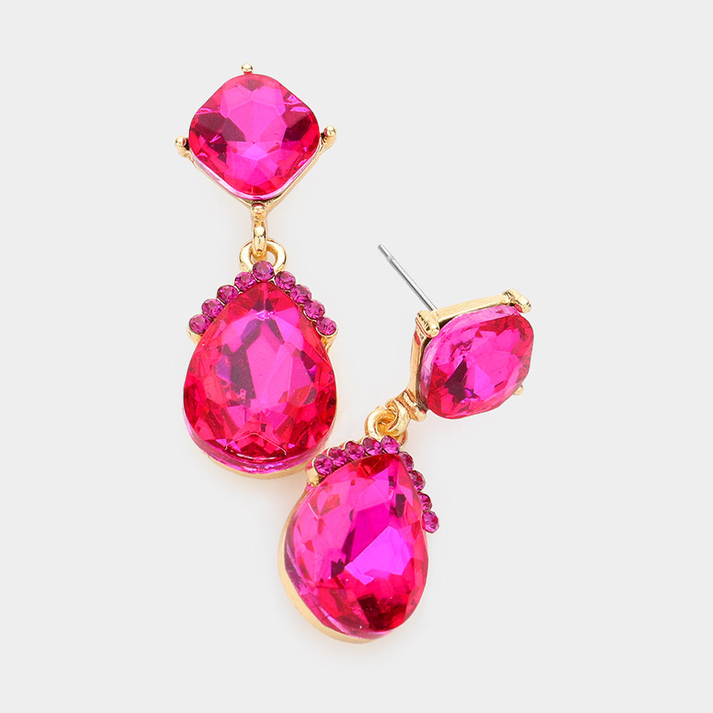 Madeline Love Fuchsia Marquise Crystal Teardrop Dangle Evening Earrings