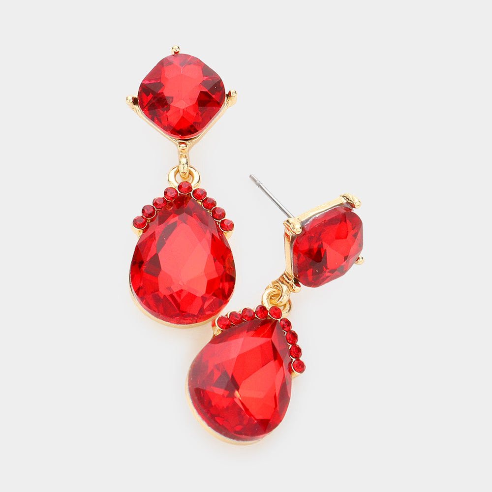 Madeline Love Siam Marquise Crystal Teardrop Dangle Evening Earrings