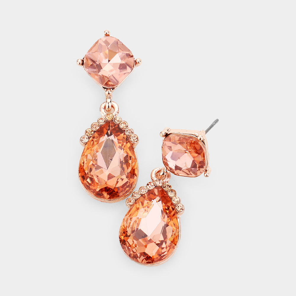 Madeline Love Peach Marquise Crystal Teardrop Dangle Evening Earrings