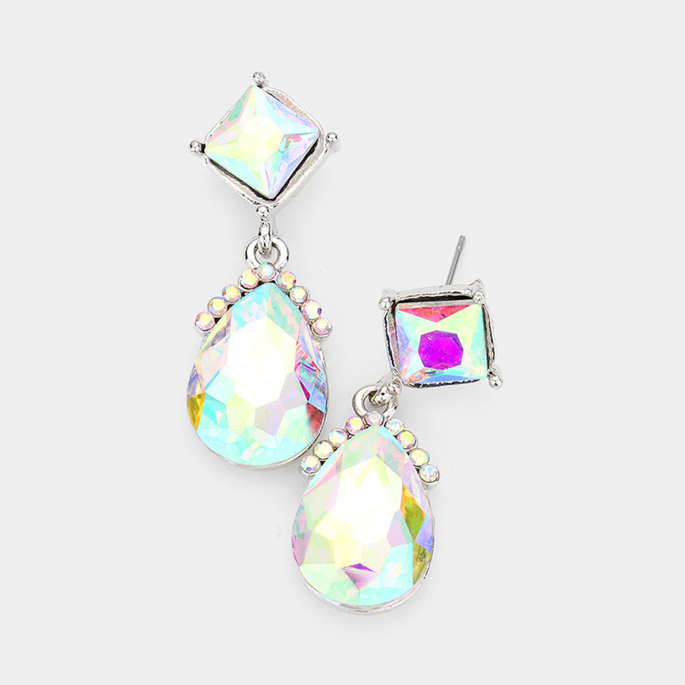 Madeline Love AB, Silver Marquise Crystal Teardrop Dangle Evening Earrings