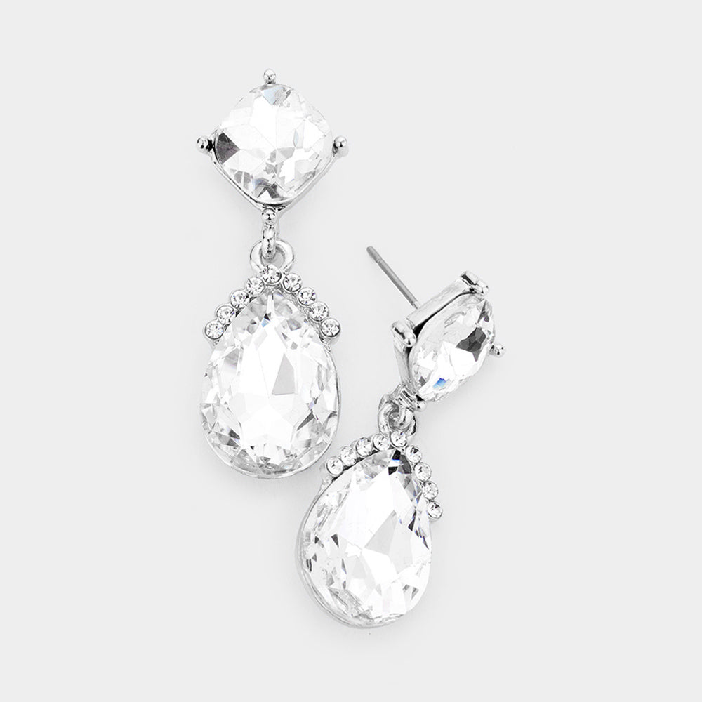 Madeline Love Silver Marquise Crystal Teardrop Dangle Evening Earrings