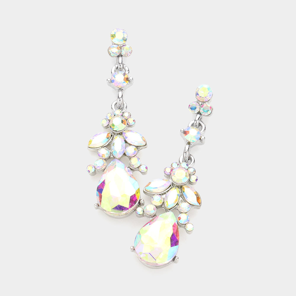 Madeline Love AB, Silver Marquise Crystal Teardrop Accented Evening Earrings