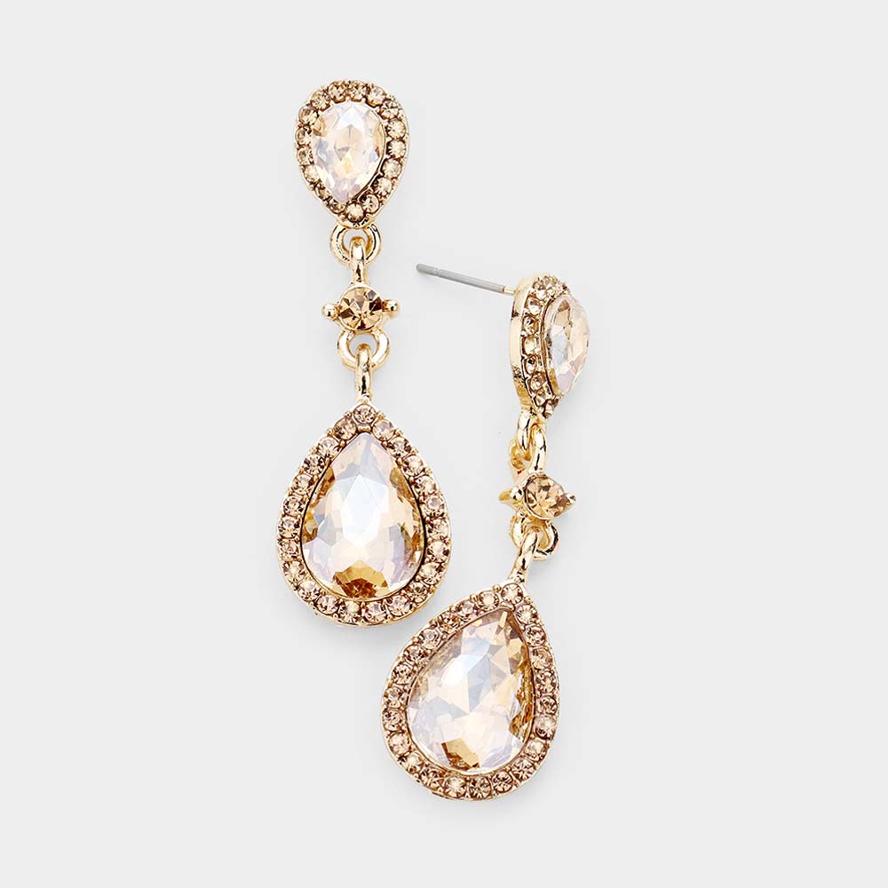 Madeline Love Gold, Lt Col Topaz Double Teardrop Stone Accented Dangle Evening Earrings