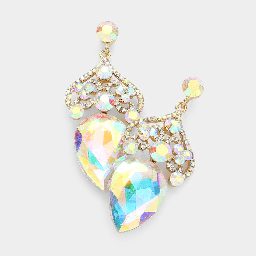 Madeline Love AB, Gold Crystal rhinestone teardrop evening earrings