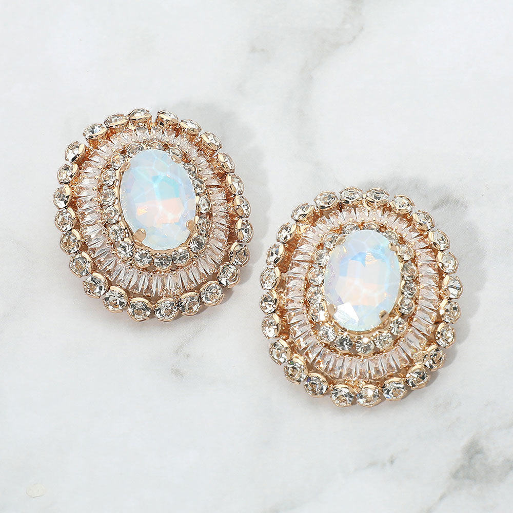 Madeline Love Blue, Gold Vintage Glam Oval Stone Accent Statement Evening Earrings