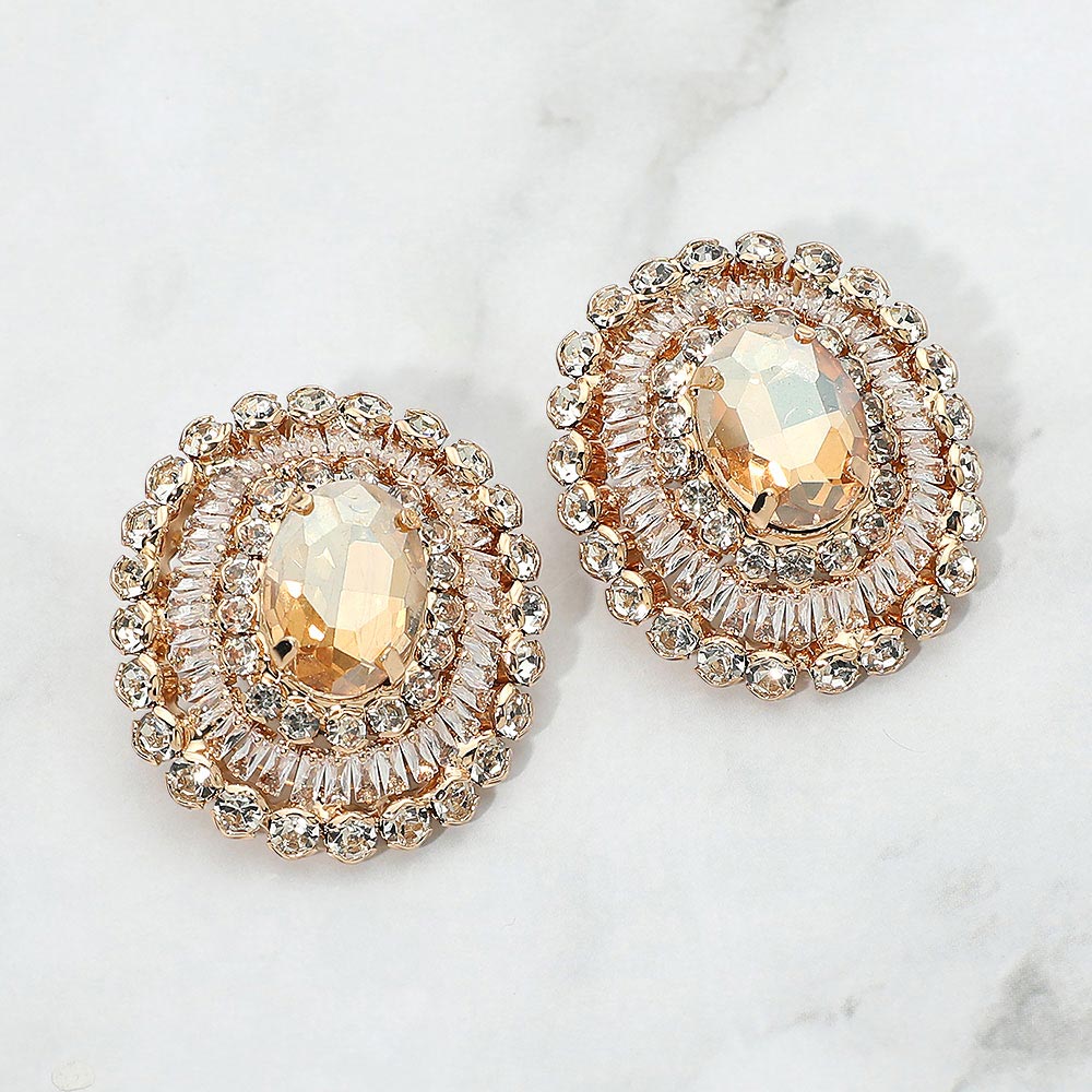 Madeline Love Gold, Lt Col Topaz Vintage Glam Oval Stone Accent Statement Evening Earrings