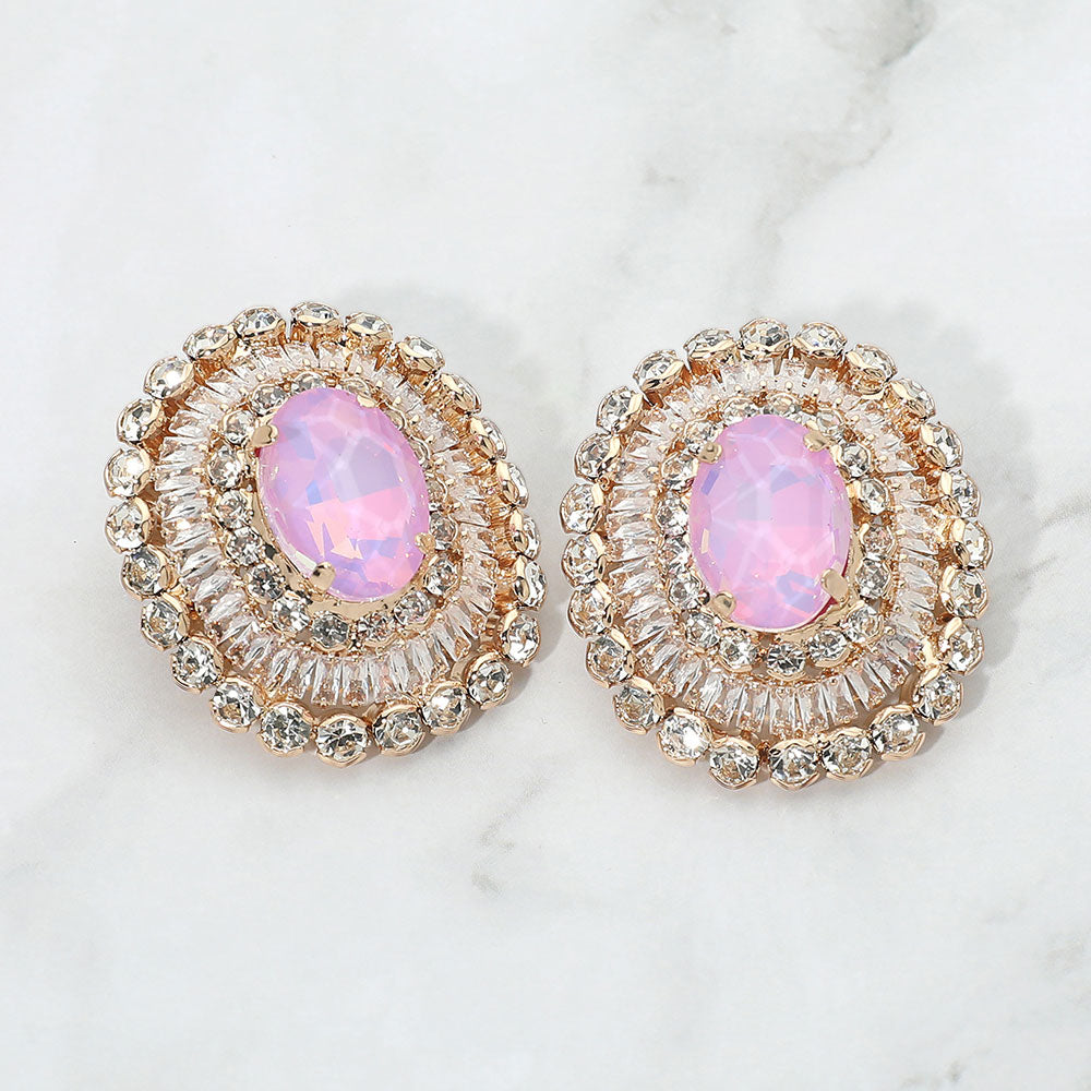 Madeline Love Gold, Lavender Vintage Glam Oval Stone Accent Statement Evening Earrings