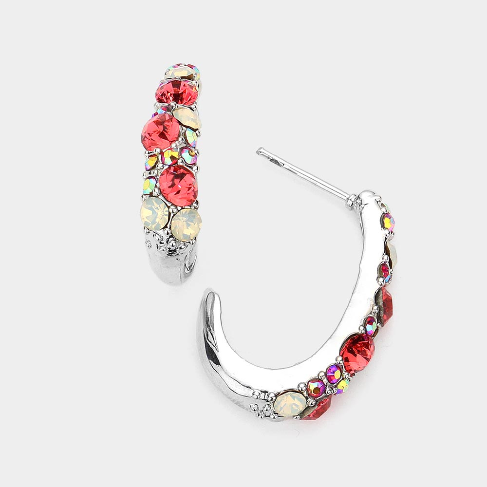 Madeline Love AB, Opal, Rhodium Rhinestone Pave Half Hook Evening Earrings