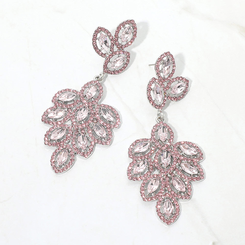 Madeline Love Lt Rose, Silver Glass Crystal Marquise Cluster Drop Evening Earrings