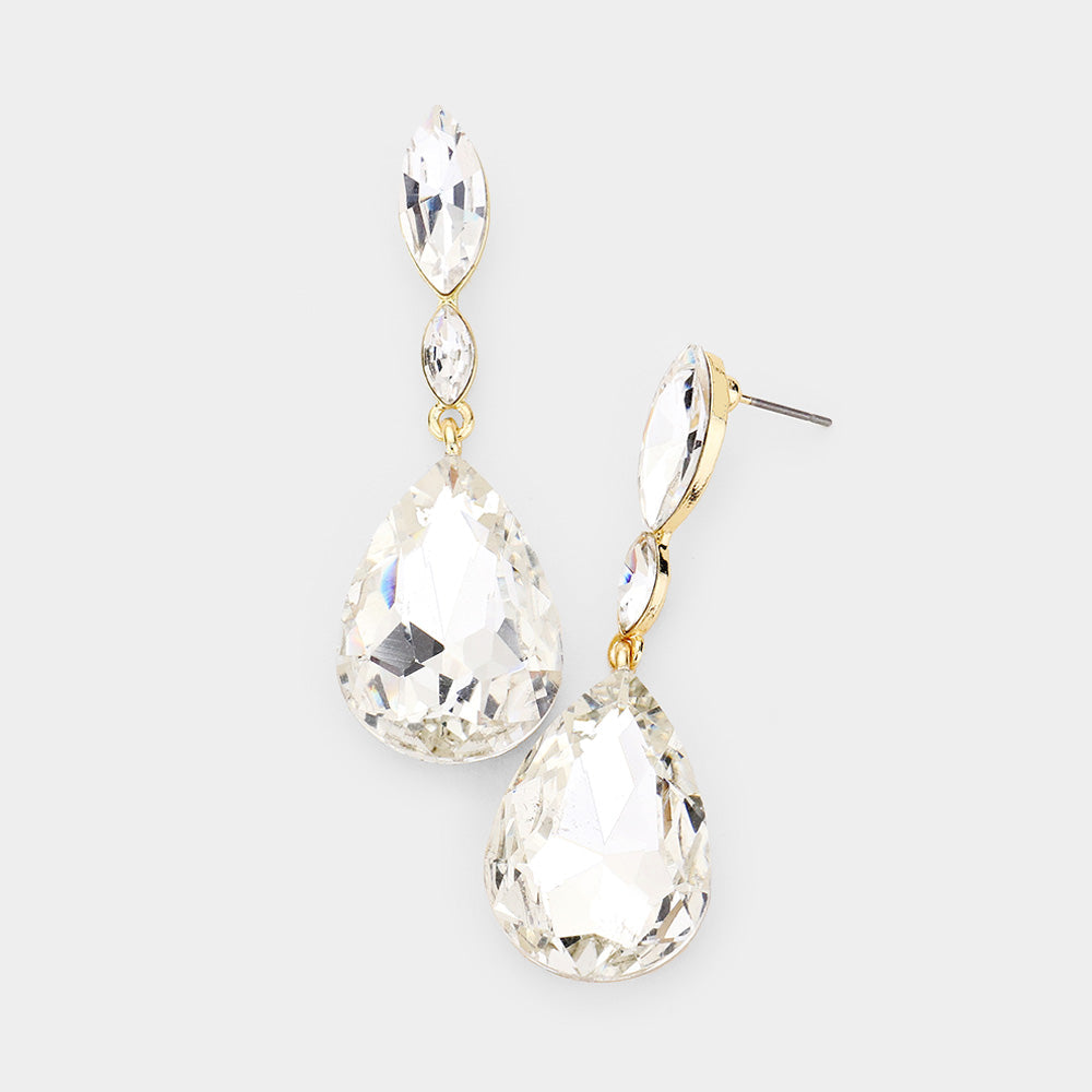 Madeline Love Gold Double Marquise Stone Teardrop Link Dangle Evening Earrings