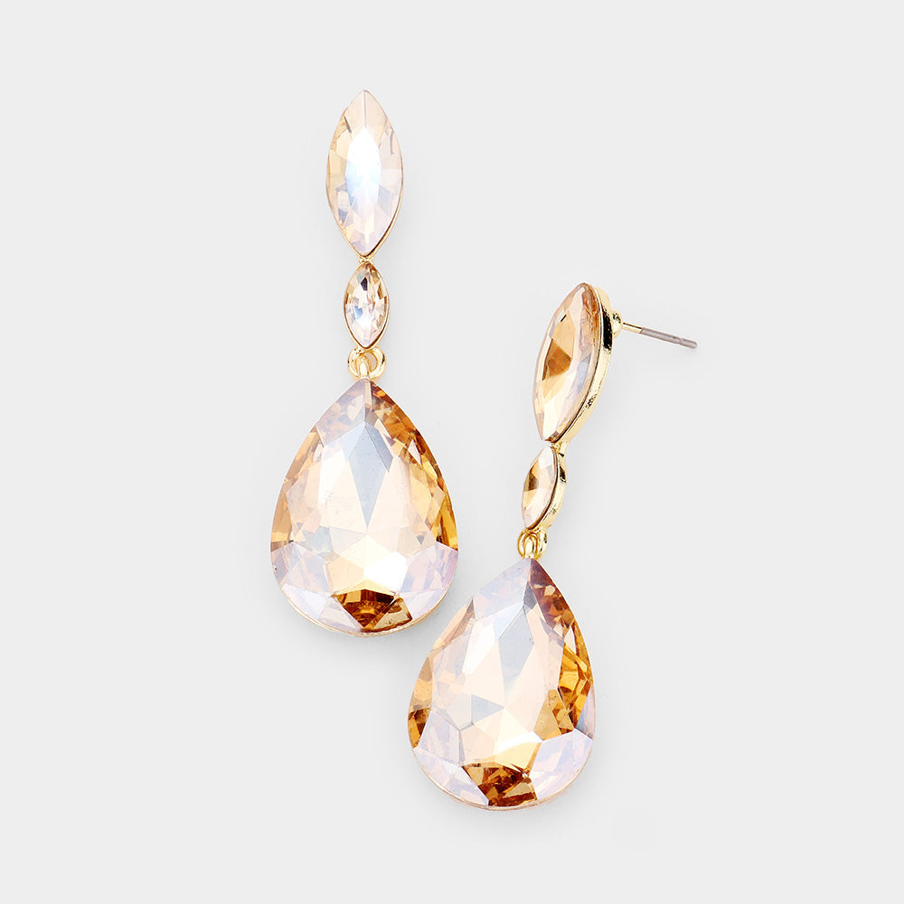 Madeline Love Lt Col Topaz Double Marquise Stone Teardrop Link Dangle Evening Earrings