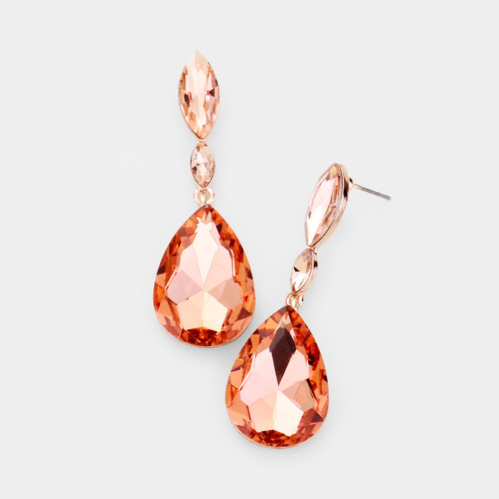 Madeline Love Peach Double Marquise Stone Teardrop Link Dangle Evening Earrings