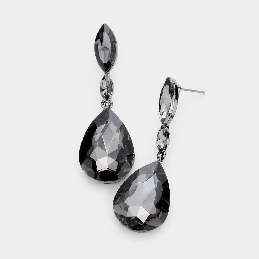 Madeline Love Black Diamond Double Marquise Stone Teardrop Link Dangle Evening Earrings