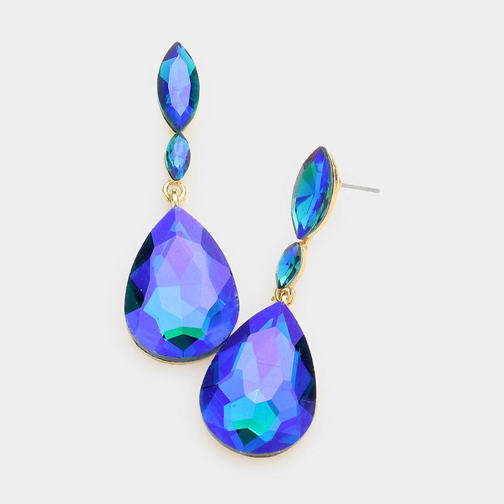 Madeline Love Blue Double Marquise Stone Teardrop Link Dangle Evening Earrings